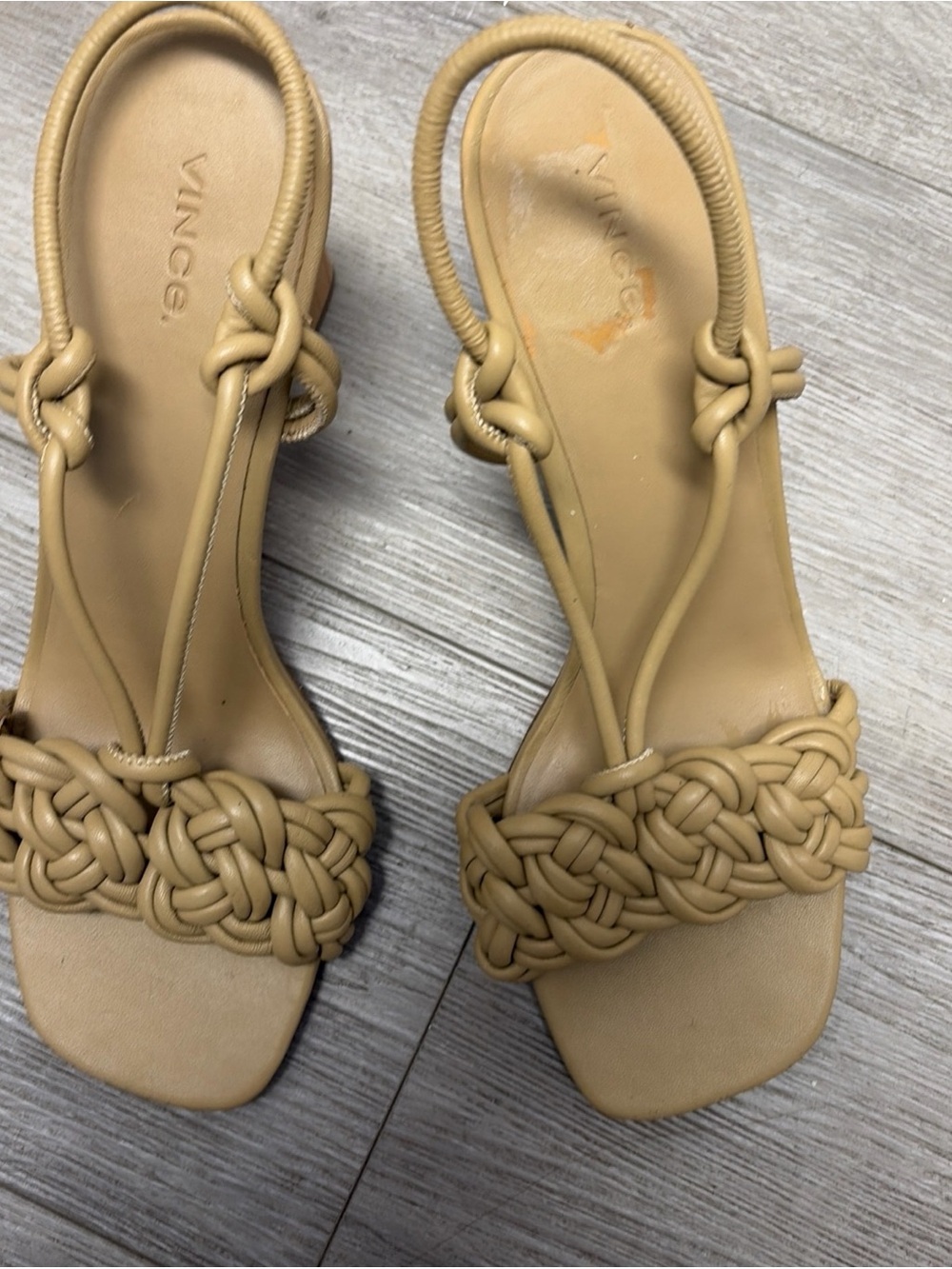 Vince Beige Braided Strap Slingback Heels